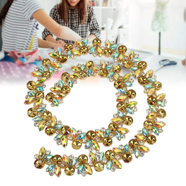 Rhinestone bälte glänsande material fri skärning DIY gör elegant 3,3 cm/1,3 tum bredd 1 yard dekorativ kedja för kläderGul kaninhuvud blomma