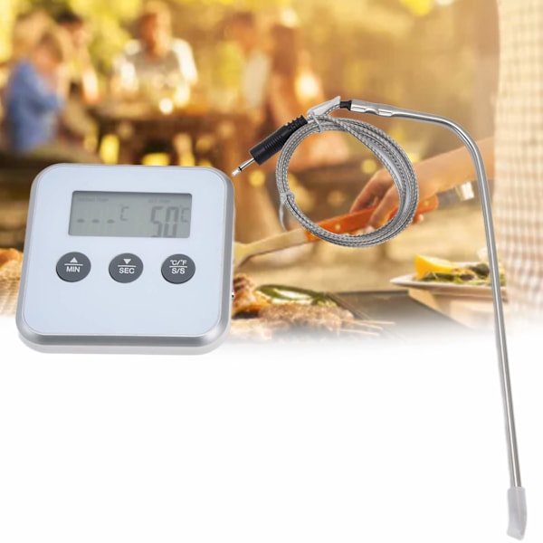 Kötttermometer Smart 3 knappar Digital LED-display Multifunktionell Ugns Termometer med Sond för Matlagning Bakning BBQ Vit