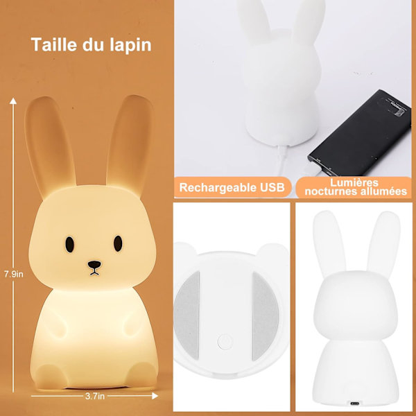 Lampskärm i silikon, kanin, vacker nattlampa för smådjur, enkel att använda, finns i 7 färger, perfekt som present till födelsedag eller jul för barn.