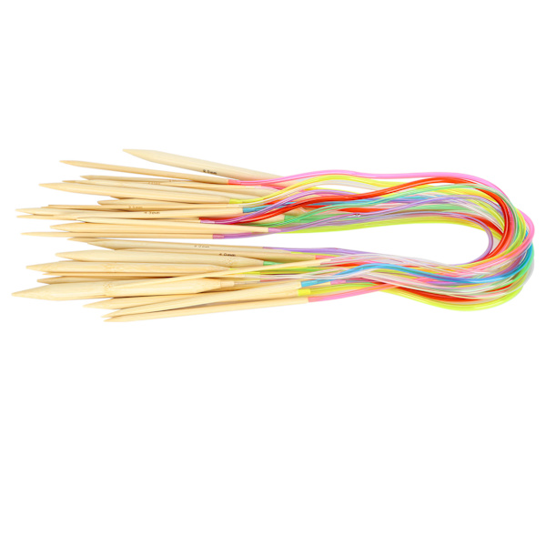 18 st cirkulära stickor dubbelspets bambu färg flexibel röranslutning stickningsverktyg set (60 cm)