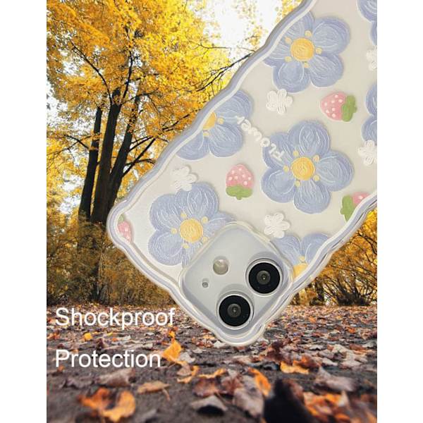 2023 Nyaste Söt iPhone 11 Skal för Kvinnor Girly, Fashion Wave Grip Design & Estetiskt Blommönster, Mjuk TPU Bumper Stötsäker - Blåbärsblomma