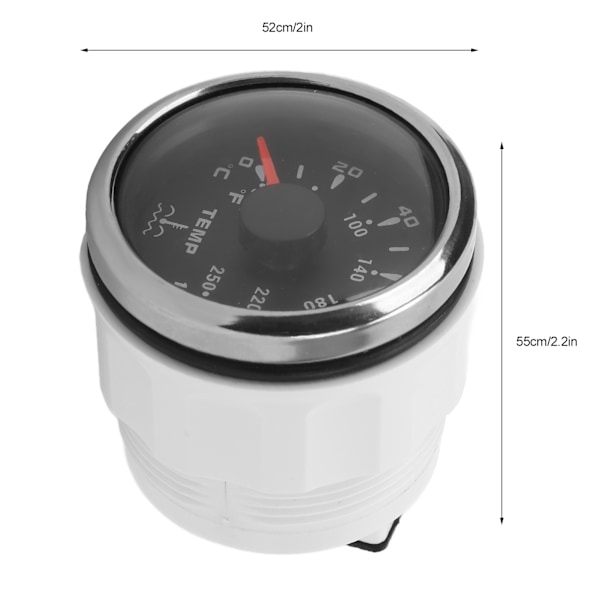 52mm Vattentemperaturmätare 7 Färger Bakgrundsbelysning IP67 Vattentät 1600‑22Ω Pekares Indikation Mätare för Båtar Husbilar Svart