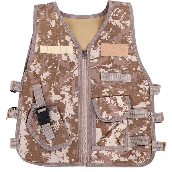 Barnkamouflageväst med flera fickor för strid utomhus jaktspel (Desert Camouflage L)