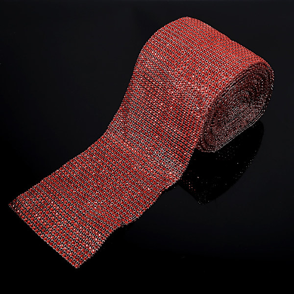 24 rader diamant strass kristallnät band wrap dekoration 10 meter (röd)