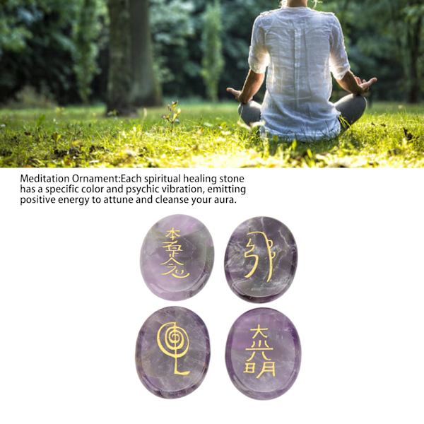 4 st Reiki-symbolstenar slätare ytor graverade Reiki-stenar för heminredning meditationsornament present ametist