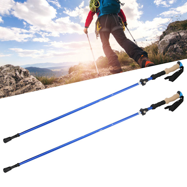 2-pack hopfällbara vandringsstavar set utomhus promenader klättring alpenstocks hopfällbar aluminiumlegering blå