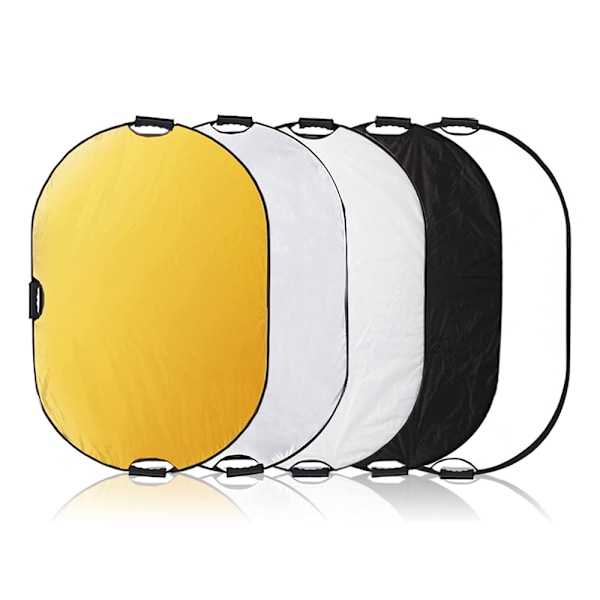 5 i 1 Oval Reflektor 80 x 120 cm Fällbar Bärbar Reflektor Guld/Silver/Vit/Svart/Klar för Utomhusbelysning