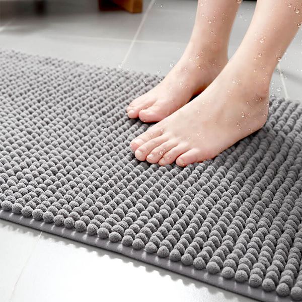 Badrumsmatta halkfri badrumsmatta med chenille mikrofiber badrumsmatta absorberande mjuk maskintvättbar för dusch toalett 40 x 60 cm (mörkgrå)