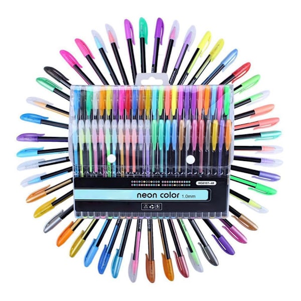 48 st gelpennor, glitter neon marker penna set för vuxen färgning, skrivning, ritning, skissning, barn- klotter, 1,0 mm spetsstorlekar - olika färger