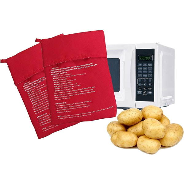 2-pack potatispåse för mikrovågsugn, potatispåse för bakning, potatispåse för mikrovågsugn, tortillabröd, majskolv, expressbakningsverktyg (röd)