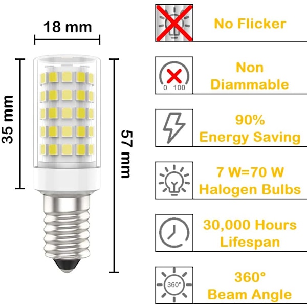 E14 LED-lampor, 7W (motsvarande 70W), kallvitt (6000K), AC220-240V, flimmerfri, ej dimbar, 700 lumen, CRI>80, 4-pack - (kallvitt, 7W)