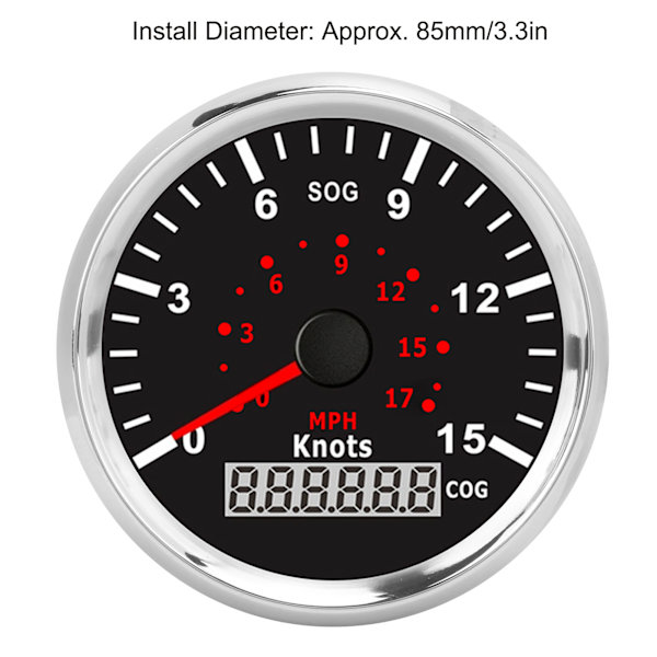 85mm GPS-hastighetsmätare 0-17MPH 15 knop IP67 Röd bakgrundsbelyst LCD-display för 12/24V Bilar Båtar Yachter Husbilar