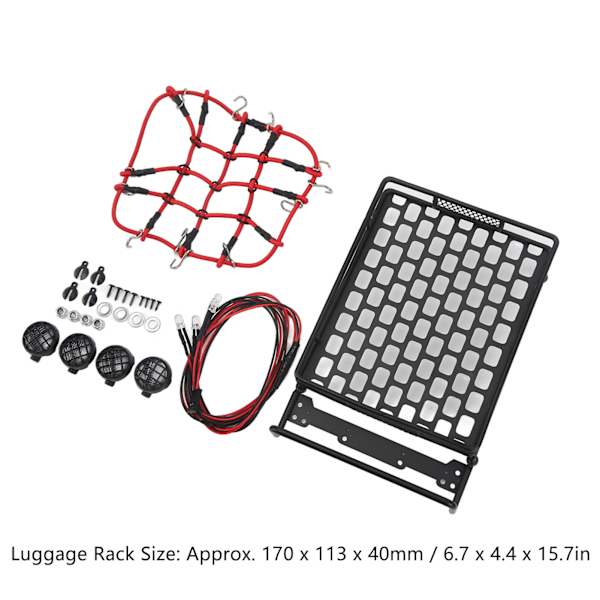 RC Biltakräcke Universell Bärbar RC Takräcke Bagage med Bagagenät LED-lampor för 1/10 1/12 1/14 Universell RC Bil Rund