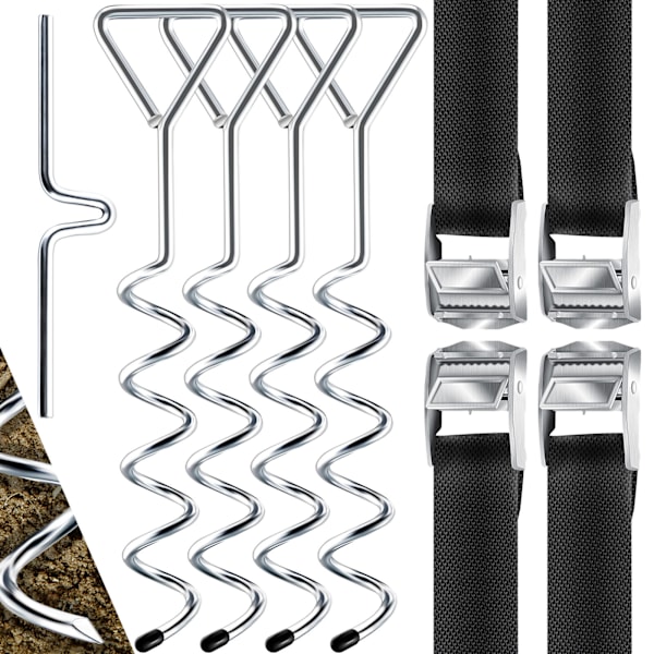 Kraftiga Spiraljordankare, Flexibla Spännband Upp Till 900kg, För Att Säkra Utrustning Utomhus Utan Grävning Eller Borrning, 8 Stycken