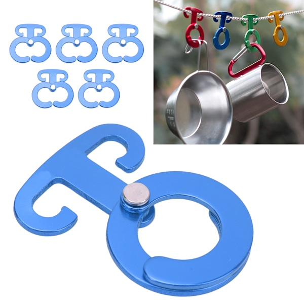5 st T-ring krokar Camping rep spänne Aluminiumlegering Ultralätt Stark Självlås Camping Tillbehör för Utomhustält Blå