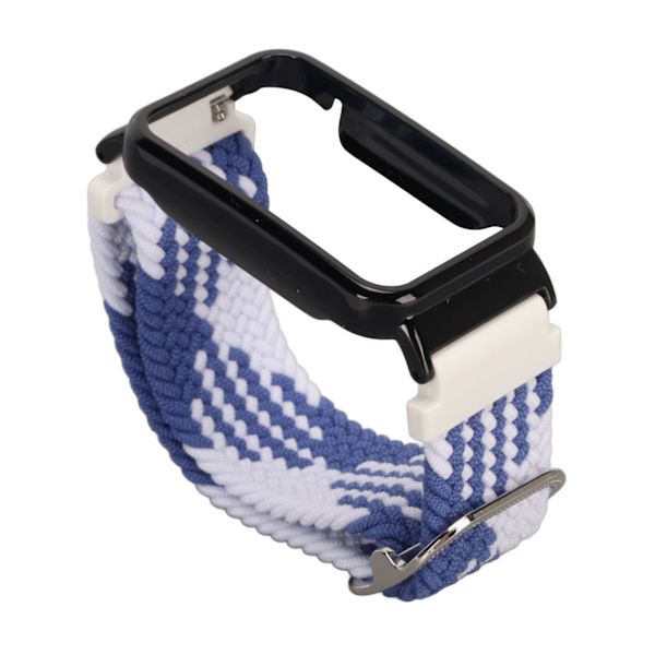 Stretch Nylon Flätad Klockarmband med Skyddande Bumper Case Tillbehör Passar för Mi Band 7 Pro Blå Vit och Svart Fodral