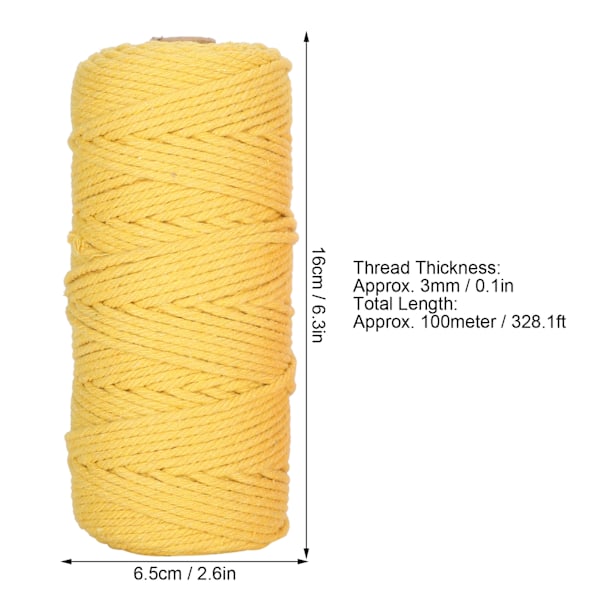 Naturlig bomullsrep Macrame-sladd enkelsträng stickgarn hantverk DIY 3mm 100meter