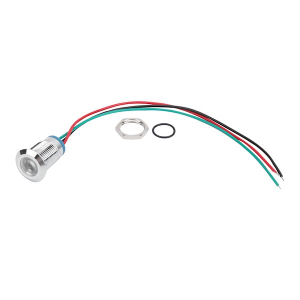 4 Set Förtrådade Runda LED-lampor Vattentäta Metall 2-färgsindikatorer Gemensam Katod 12mm 1224V (Röd och Grön)