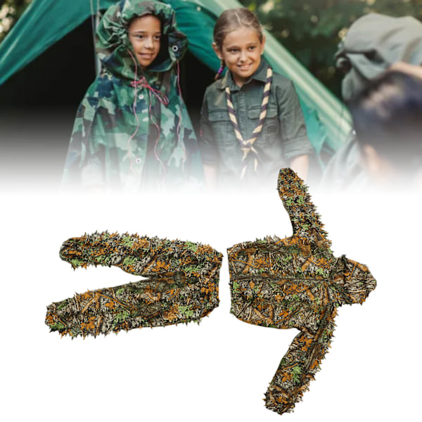 Barnkamouflagekläder i polyester och nylon, fri storlek, andningsbar, bekväm 3D-lövkamo, kläder för pojkar och flickor