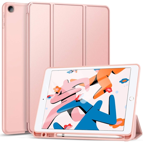 2023 Ny iPad 8:e/7:e Generation Fodral 10.2 med Pennhållare, Skyddsfodral med Auto Wake/Sleep, Trefaldigt Ställ för iPad 8:e Generation, Rose Gold Rose Gold