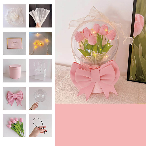 DIY Handgjord Tulpan Nattlampa Romantisk Sovrum Sänglampa Sovande Ambient Lamp Bord Nattlampa Rosa