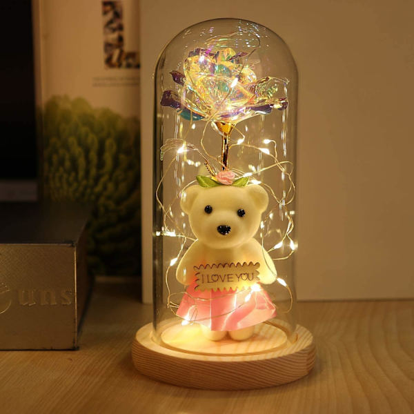 Galaxy Rose Blomma Present Färgglad Konstgjord Blomma Ros med Led Ljussträng Varar För Evigt Ros i En Glaskupa, Födelsedagspresenter för Kvinnor,