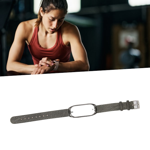 Justerbart andningsbart smartklockarmband i tyg, ersättningsarmband för Mi Band 7, grått tyg, svart fodral