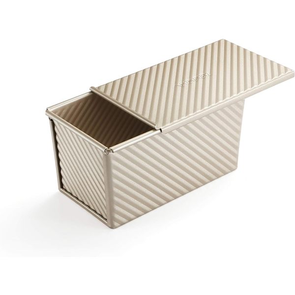 Brödform med lock för korrugerat bröd med lock 450g guldlegering (21,5 x 12,3 x 11,4 cm)