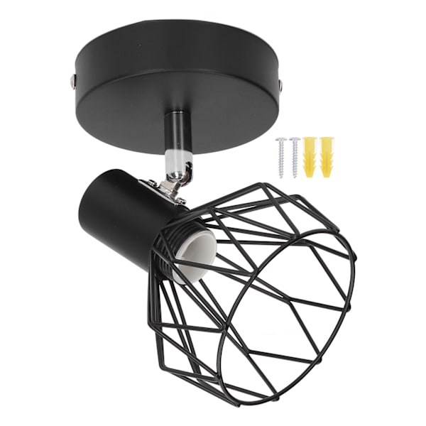 Vägglampa hållare med metallbur E14 industriell stil metall vintage vägglampa hållare matt svart 85‑265V