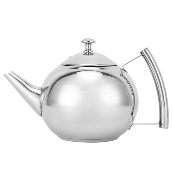 Tekanna i rostfritt stål med filter, elegant design för varma och kalla drycker, avtagbart filter säkerställer smidig hällning för köksbruk