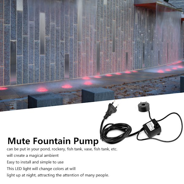 Cykel Mute Vattenfontän Pump med LED-ljus för Miniatyr Stenträd Inomhus Blomkruka Hydroponisk GrönsakEU-kontakt AC220-240V