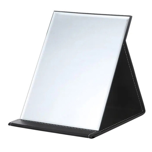 20,5x15cm Bärbar Vikbar Spegel - Super HD Kompakt Smink Spegel i Svart PU-Läder. Perfekt för Resor, Camping, Kontorsbord & Sminkbord. Gratis
