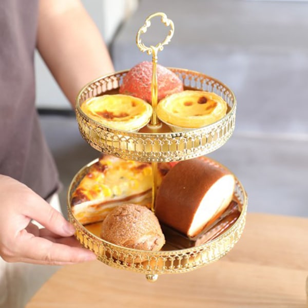 Rund Tårtställning, Elegant Stor Kapacitet Dekorativ Mångsidig Cupcakeställning För Bröllop Och Fest, Guld Kopparmaterial, Dubbellagersdesign,