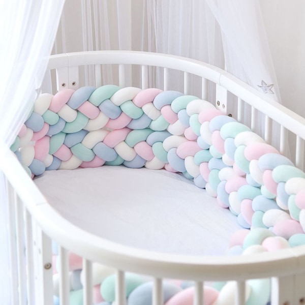 Baby bumper bed orm 3 m baby flätad sängkant - sängrulle för baby säng bo orm bo orm 300 cm【rosa vit blågrön】