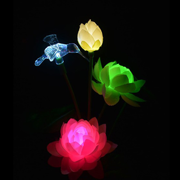Solcellslampor Lotus Style Färgglada LED-gräsmattslampor för trädgårdsgård Kolibri