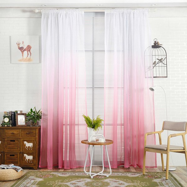 Gradientfärgade Skira Gardiner, Ombre Design Ljusfiltrerande Stångficka Hängande Stil för Vardagsrum Sovrum Matsal Balkong, Rosa Gradient, 2