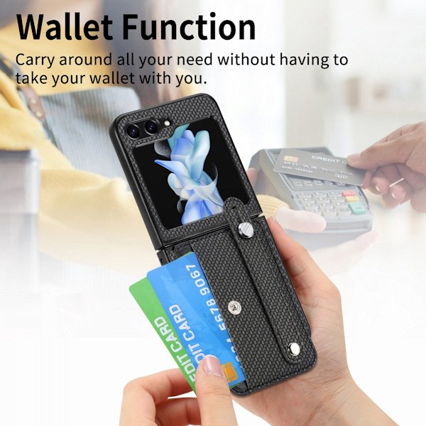 Skal Samsung Galaxy Z Flip 6 Kortfack + Handstrap Svart