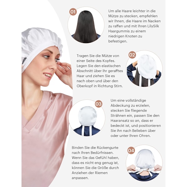 Elegant Satinhätta, Siden för Hår med Justerbar Nattmössa Bred Kant, Anti-Slip Grepp Skyddar Peruker, Stilfull Rosett för Dam Nattkläder och Daglig Användning