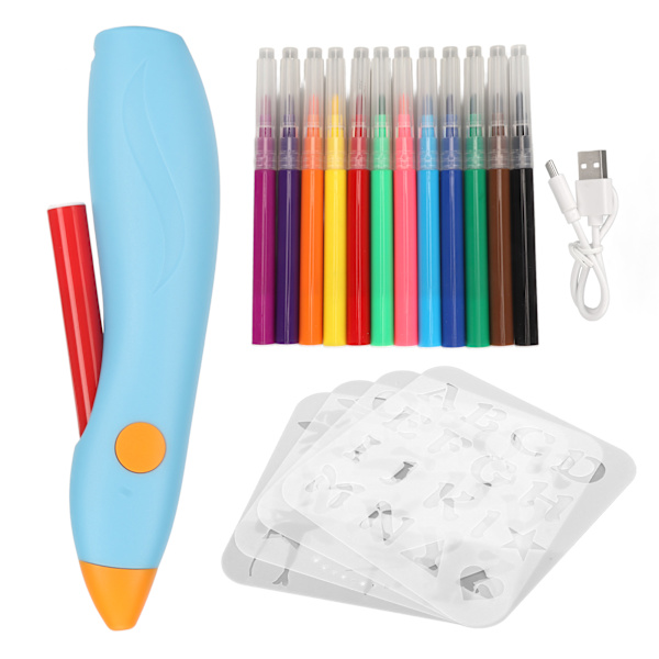 Elektrisk Airbrush-markör Blå Handhållen Tvättbar USB-laddning Bärbar Air Spary-markör för Barnmålning DIY