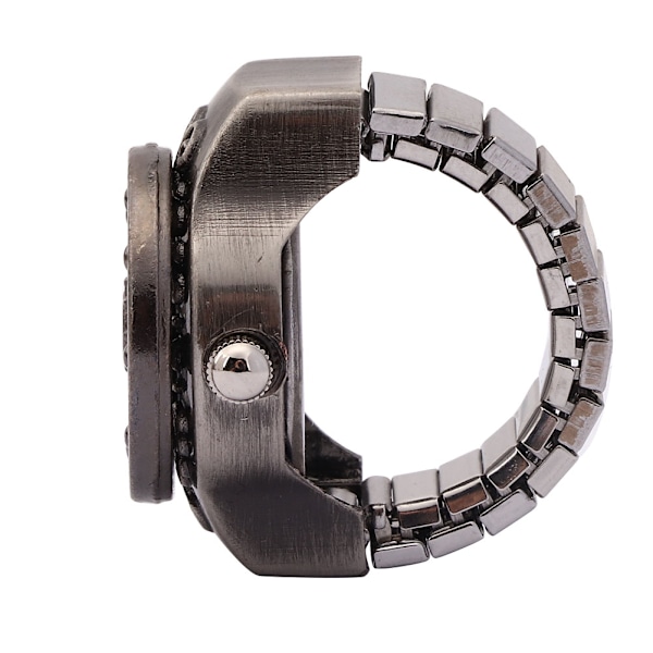Finger Ring Watch Flip Up Cover Vintage Hollow Men Finger Ring Quartz Watch(Svart )