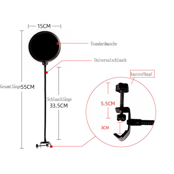 Aokeo Professionell Mikrofon Popfilter Mask Shield för Blue Yeti, Snowball, HyperX QuadCast och alla andra mikrofoner