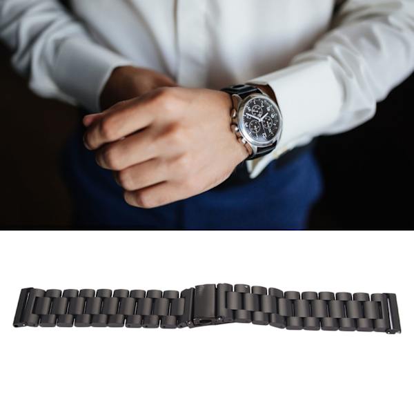 Rostfritt stålklockarmband med justerbart metallarmband Dubbel spänne 24mm Snabbkoppling Ersättningsrem för män Kvinnor Svart