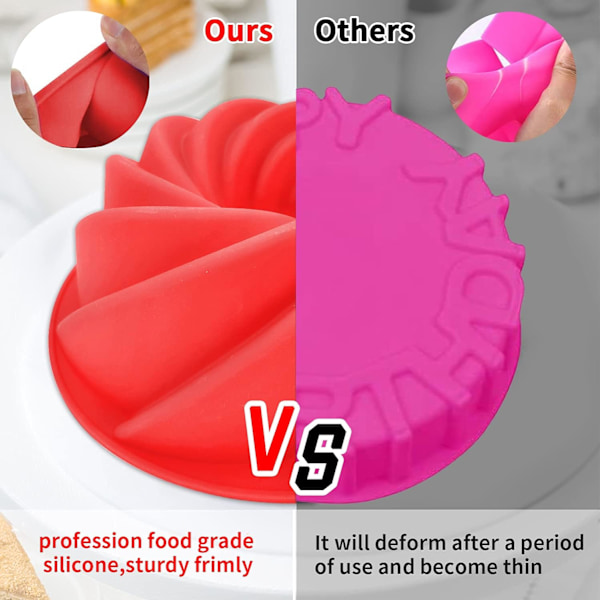 2-pack Silikon Bundt Kakform, Rivalnat Pound Jello Molds, 9,5'' Non-Stick Round Tube Form för Jello, tårta, bröd, födelsedag,