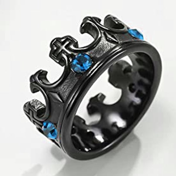 Royal King Knight Crown Ring för män, svart och blå diamant7