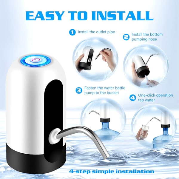 5 Gallon Vatten Dispenser Pump Uppladdningsbar, Vatten Dispenser för 5 Gallon Flaska Bottenladdning, Bärbar USB Laddning Automatisk Dricka Mini Vatten