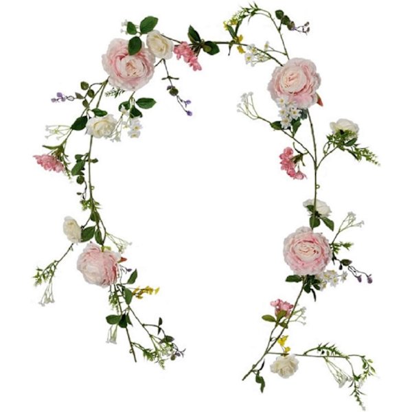 Konstgjorda blomstergirlang, 6 fot blomstergirlang med rosor och gröna blad för bröllop matbord