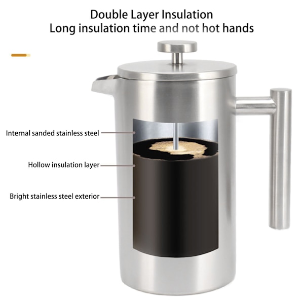 Fransk press kaffebryggare diskmaskin säker dubbelväggig isolerad rostfri kaffepress med filter 1L