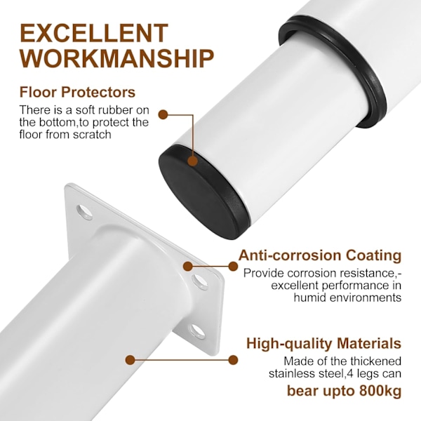 4 vita metallbordsben 25-43 cm, justerbart ben, soffbordben, justerbart bordsben, möbelben, kit innehåller skruvmejsel och skruvar
