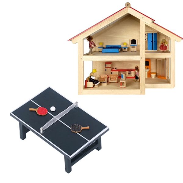 Bordtennisset i miniatyr för dockhus i skala 1:12