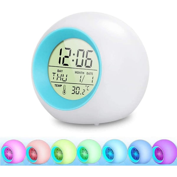 [Födelsedagspresent för barn LED-väckarklocka 7 färger som byter alarm